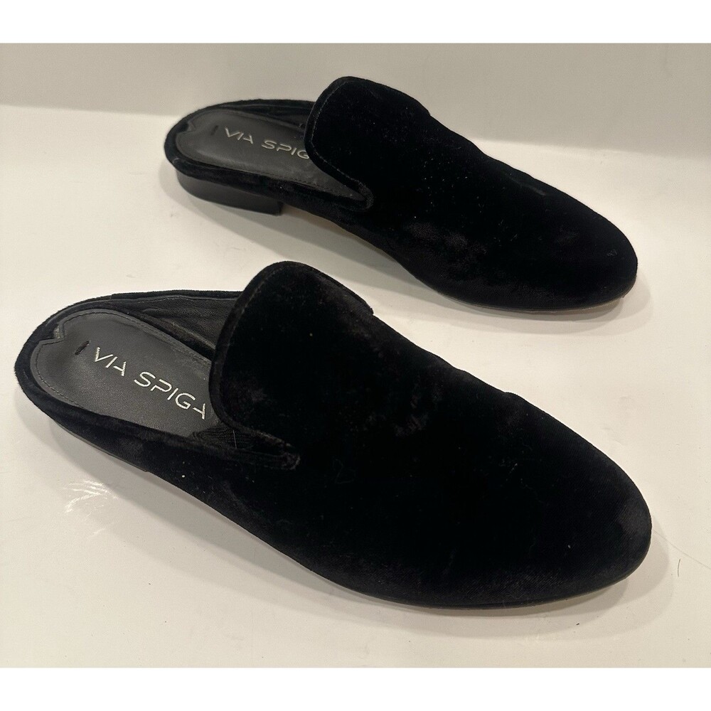 Via Spiga Black Velvet Mule Loafers Backless Slides Size 6 Minimalist